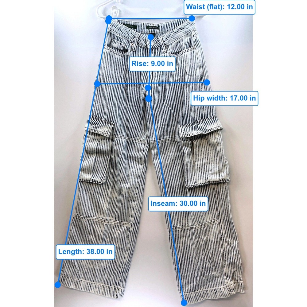 Wild Fable Striped Baggy Cargo Jeans Sz 00 Y2K Skater Utility Streetwear - Picture 8 of 13